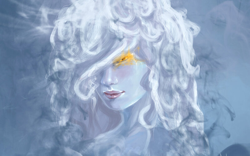 Woman with White Hair — Ethereal, Digital Art, Smoke