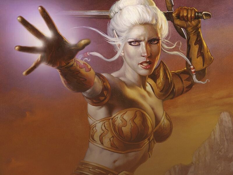 Woman with White Hair — Gold, Dramatic, Sunset
