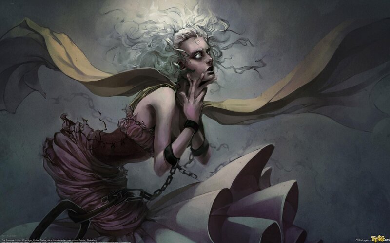 Woman with White Hair — Gray, Dramatic, Digital Art