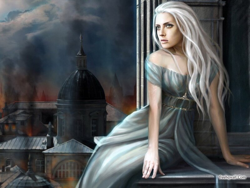 Woman with White Hair — Gray, Dramatic, Night