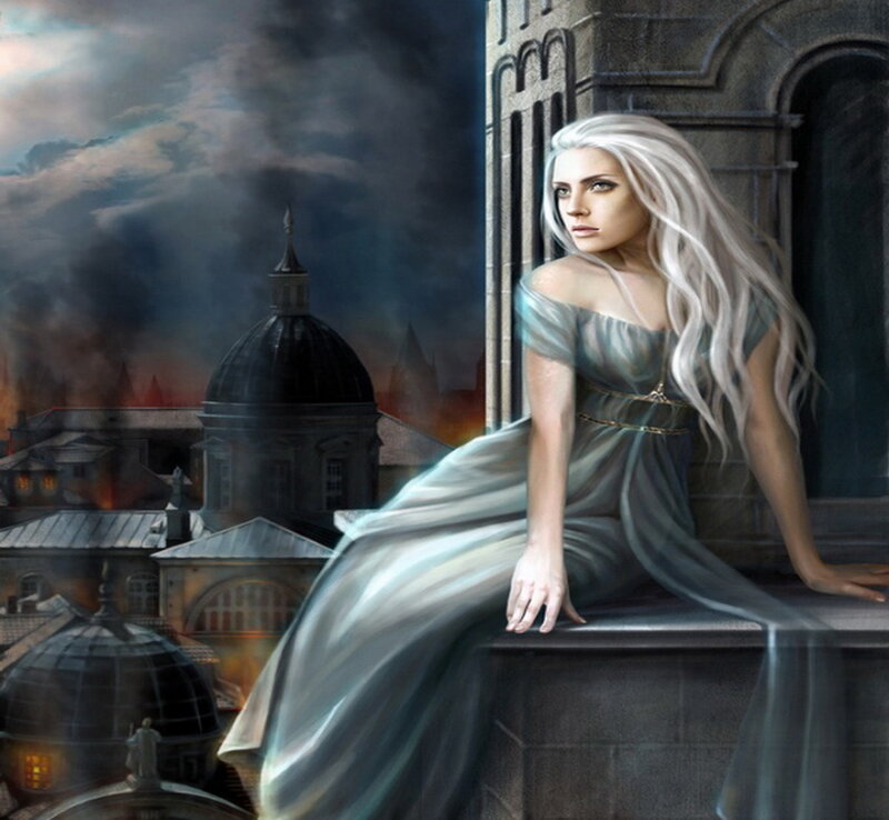Woman with White Hair — Gray, Dramatic