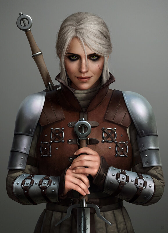Woman with White Hair — Gray, Serious, Digital Art