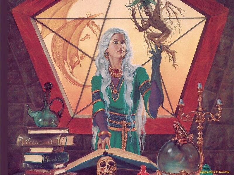 Woman with White Hair — Green, Dramatic, Illustration