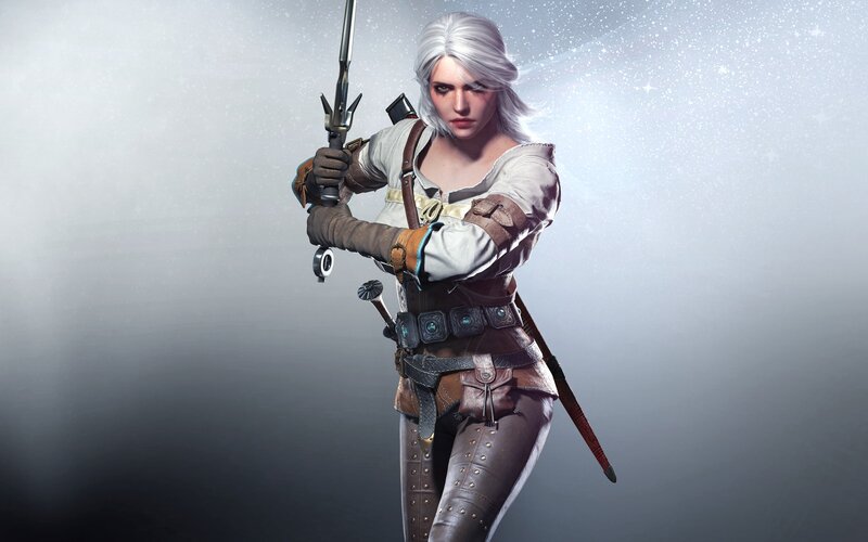 Woman with White Hair Holding Sword — Dramatic
