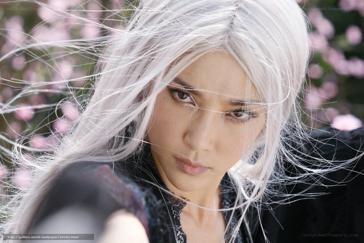 woman with white hair in garden