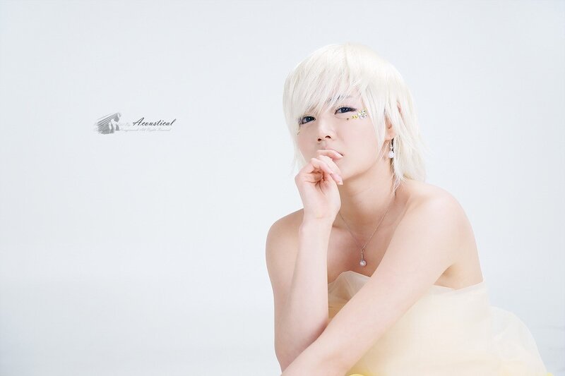 woman with white hair in studio