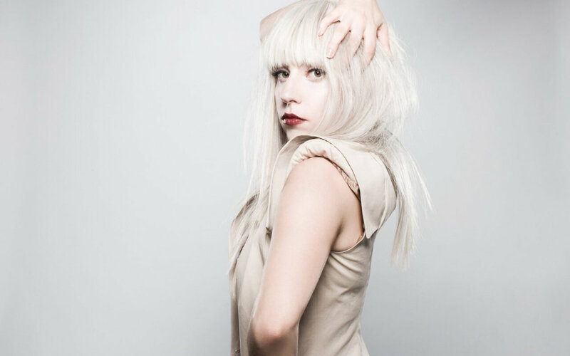 woman with white hair in studio