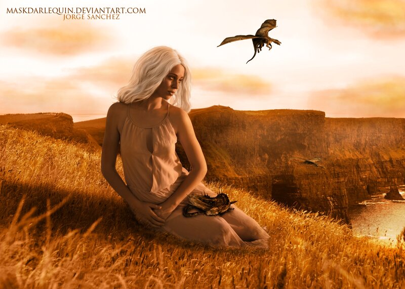 Woman with white hair on cliff