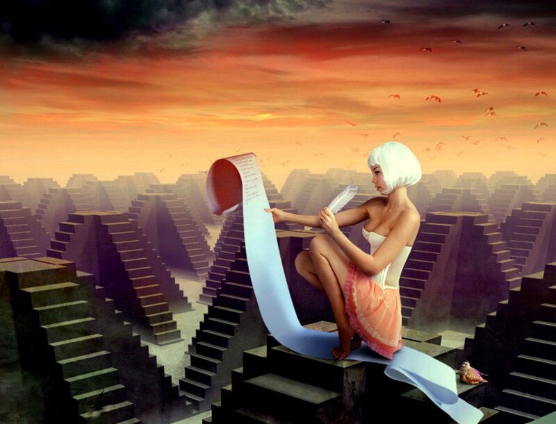 Woman with White Hair — Orange, Dramatic