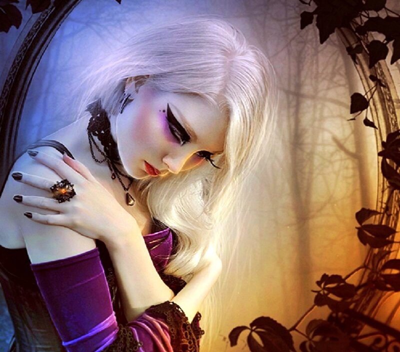 Woman with White Hair — Purple, Dramatic, Digital Art, Vines