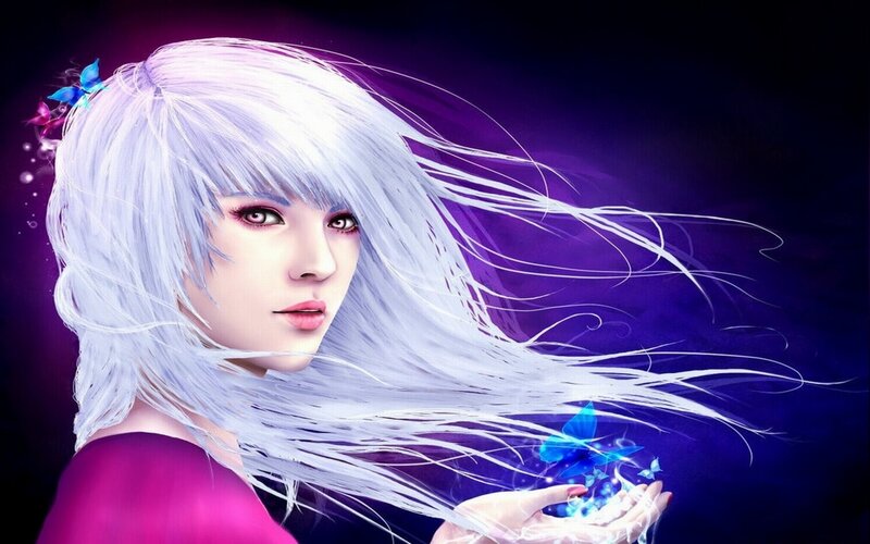 Woman with White Hair — Purple, Dramatic, Night