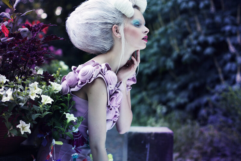 Woman with White Hair — Purple, Dramatic, Photograph