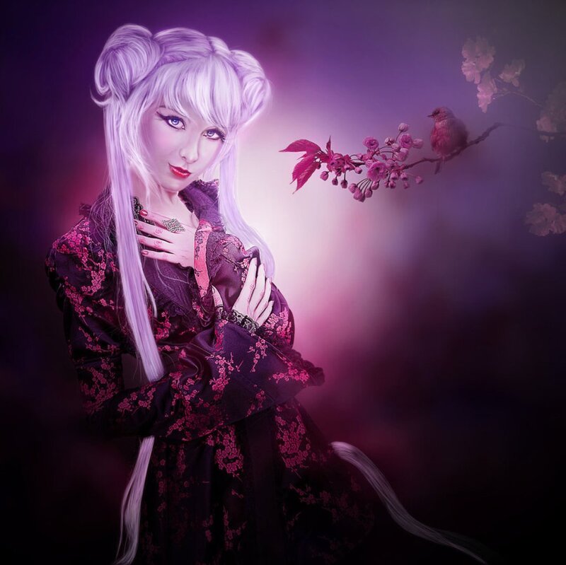 Woman with White Hair — Purple, Dramatic, Spring