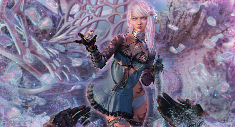 Woman with White Hair — Purple, Ethereal, Digital Art