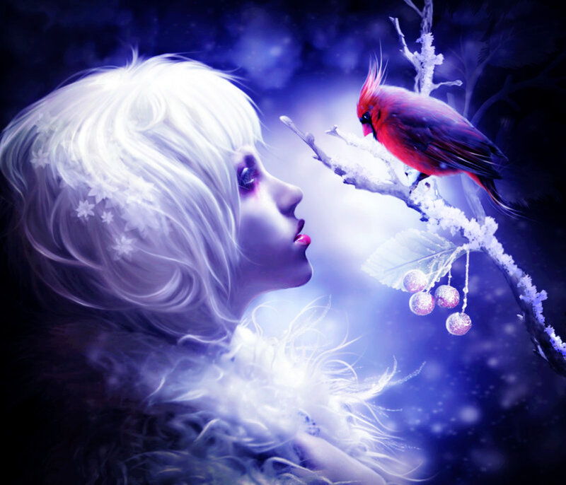 Woman with White Hair — Purple, Serene, Winter