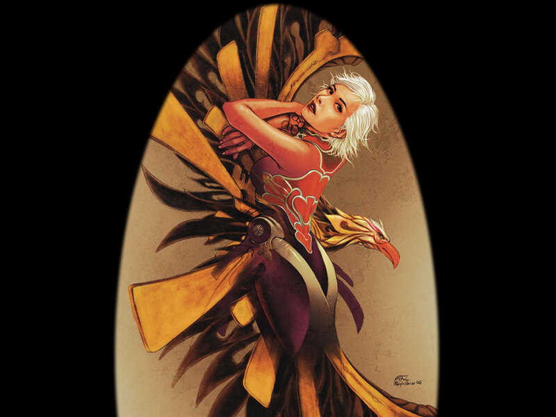Woman with White Hair — Red, Dramatic