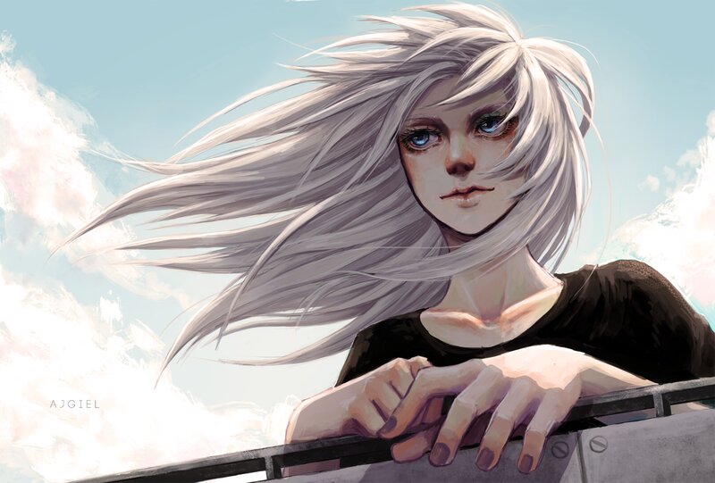 Woman with White Hair — Serene, Afternoon, Digital Art