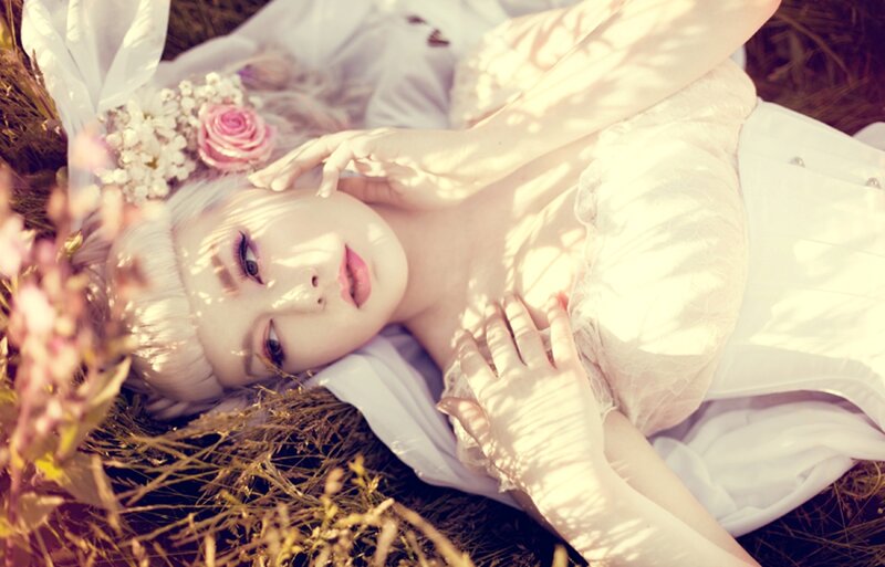 Woman with White Hair — Serene, Afternoon, Photograph