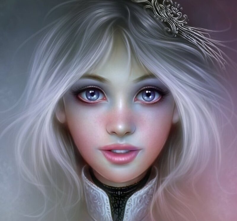 Woman with White Hair — Serene, Digital Art, Crown