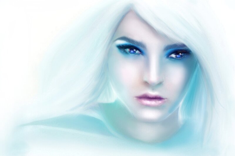 Woman with White Hair — Serene, Digital Art, Eyes