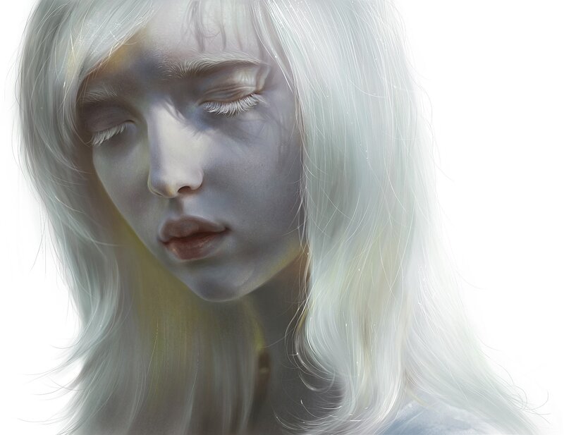 Woman with White Hair — Serene, Digital Art, Face