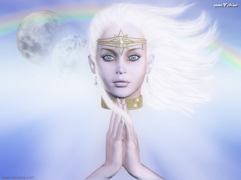 Woman with White Hair — Serene, Digital Art, Moon