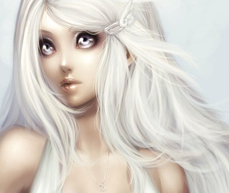 Woman with White Hair — Serene, Digital Art, Necklace