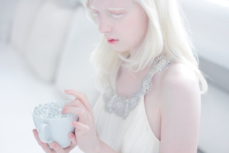 Woman with White Hair — Serene, Photograph, Cup
