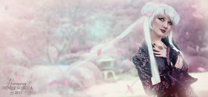 Woman with White Hair — Serene, Spring, Digital Art, Cherry Blossoms