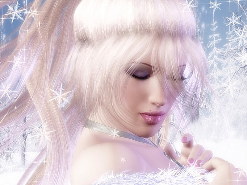 Woman with White Hair — Serene, Winter, 3d Render