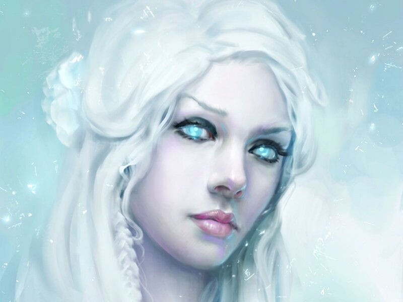 Woman with White Hair — Serene, Winter, Digital Art, Eyes