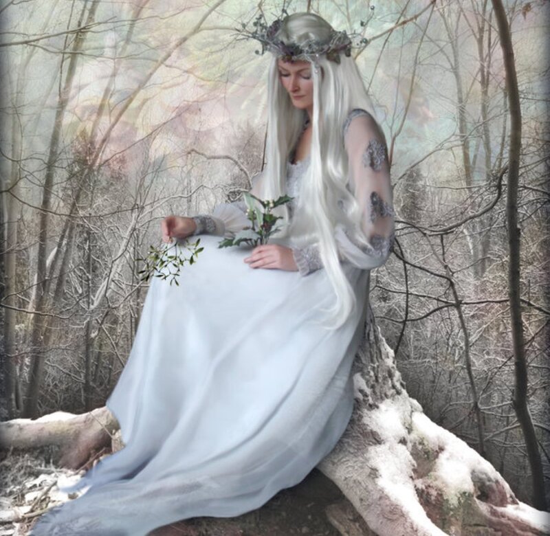 Woman with White Hair — Serene, Winter, Digital Art, Forest