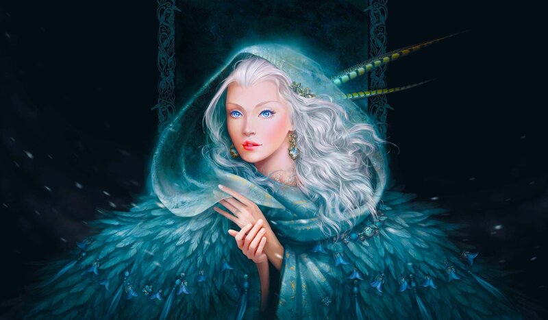 Woman with White Hair — Teal, Dramatic