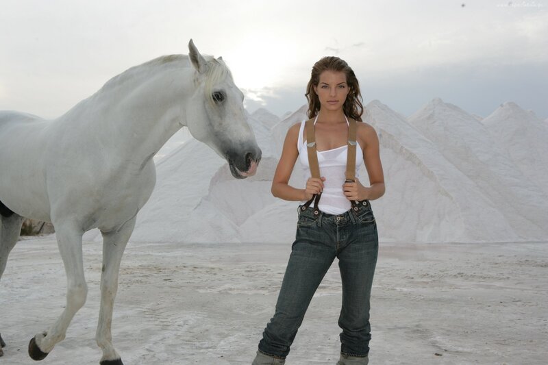 woman with white horse