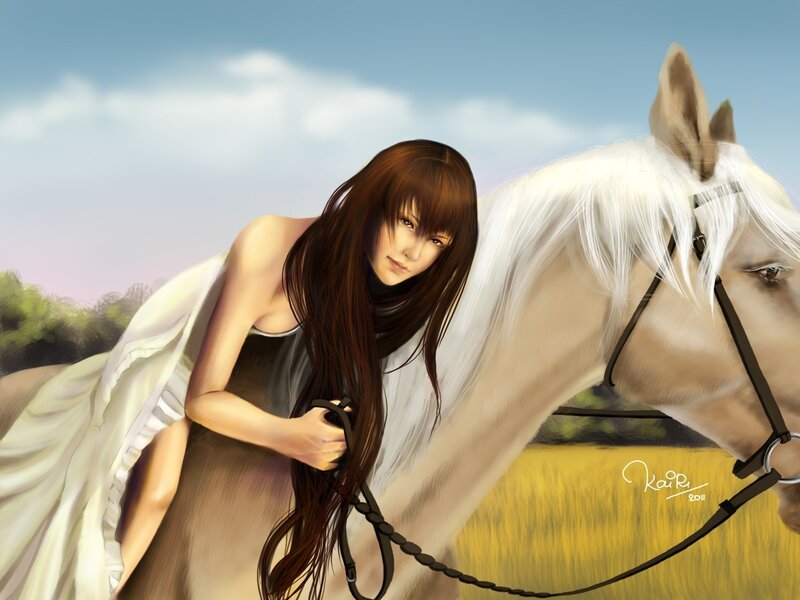 woman with white horse