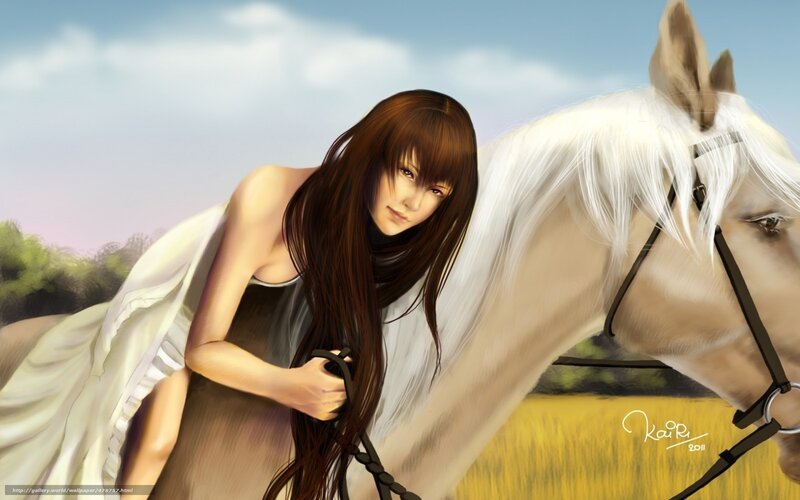 woman with white horse