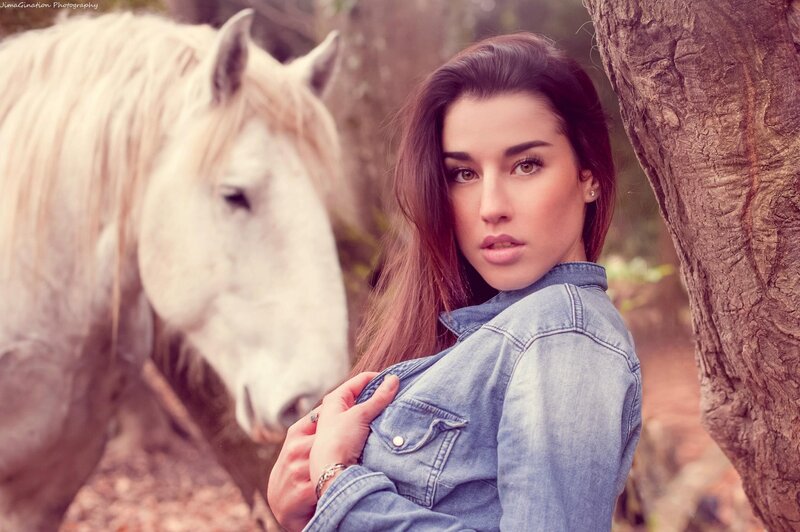 woman with white horse