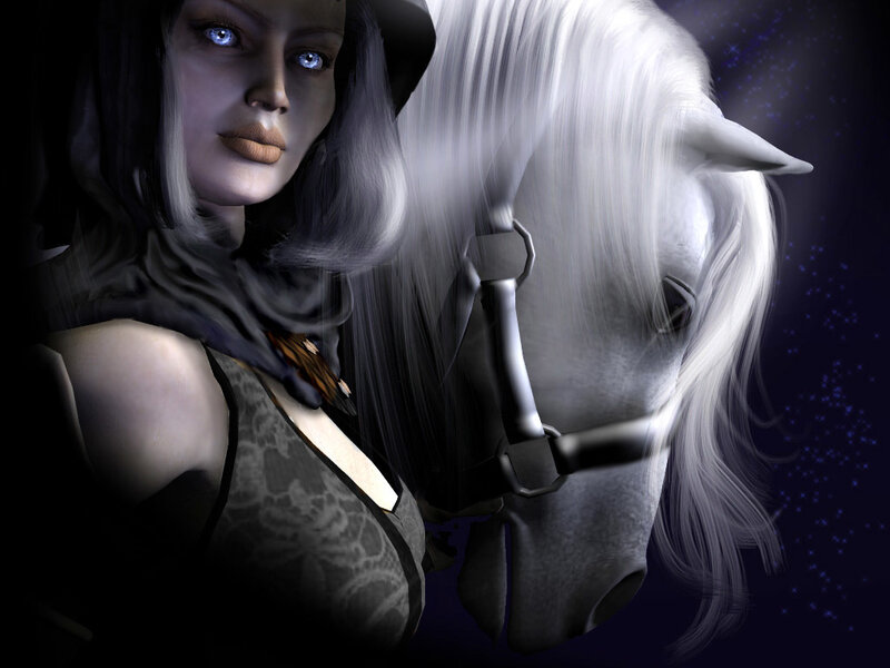 woman with white horse