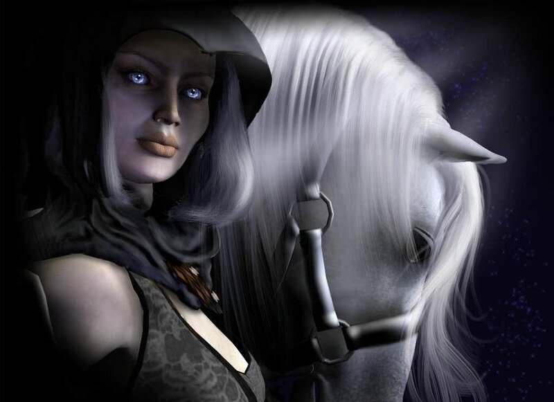 woman with white horse