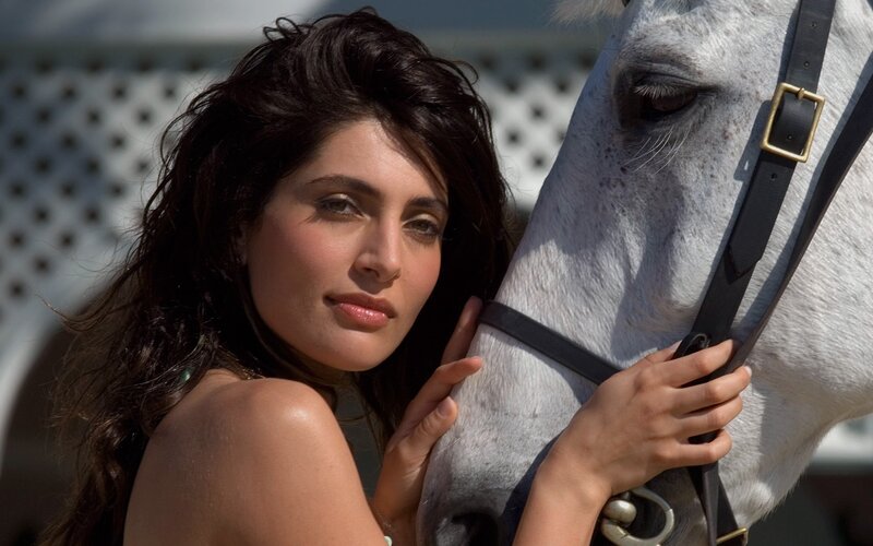woman with white horse