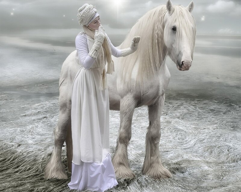 woman with white horse