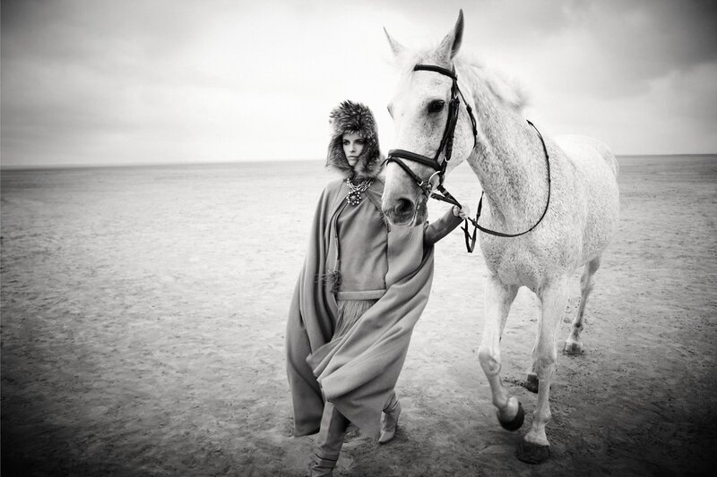 Woman with White Horse — Black