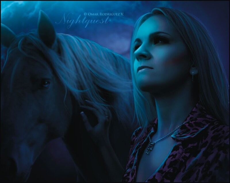 Woman with White Horse — Blue