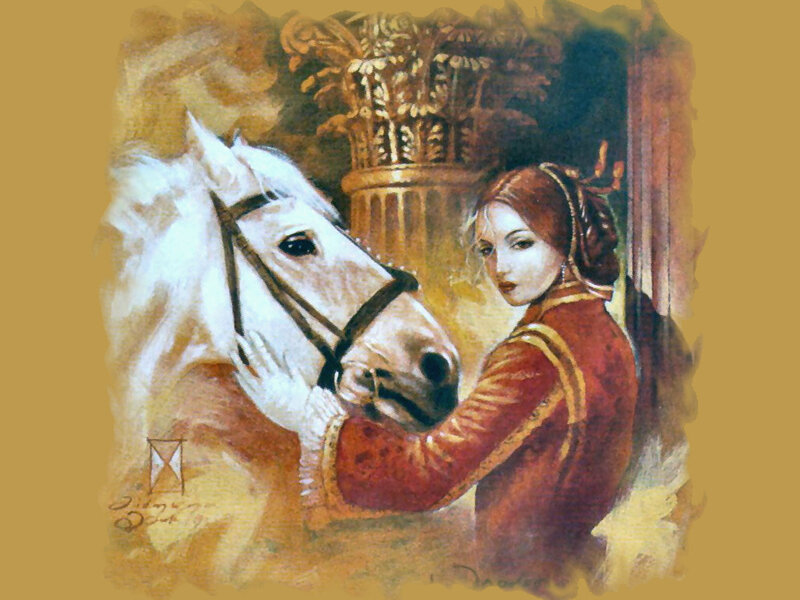 Woman with White Horse — Brown