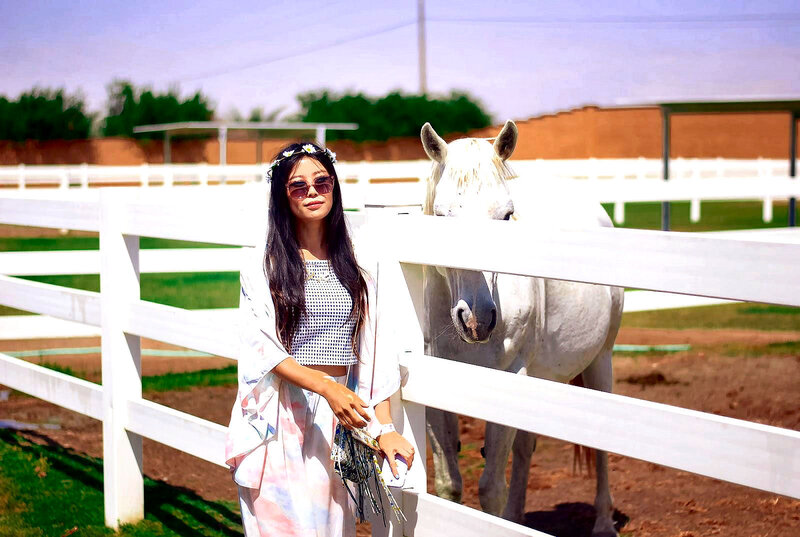 Woman with White Horse — Calm, Afternoon, Photograph