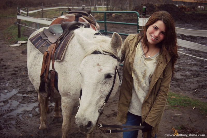 Woman with White Horse — Calm, Photograph, Saddle