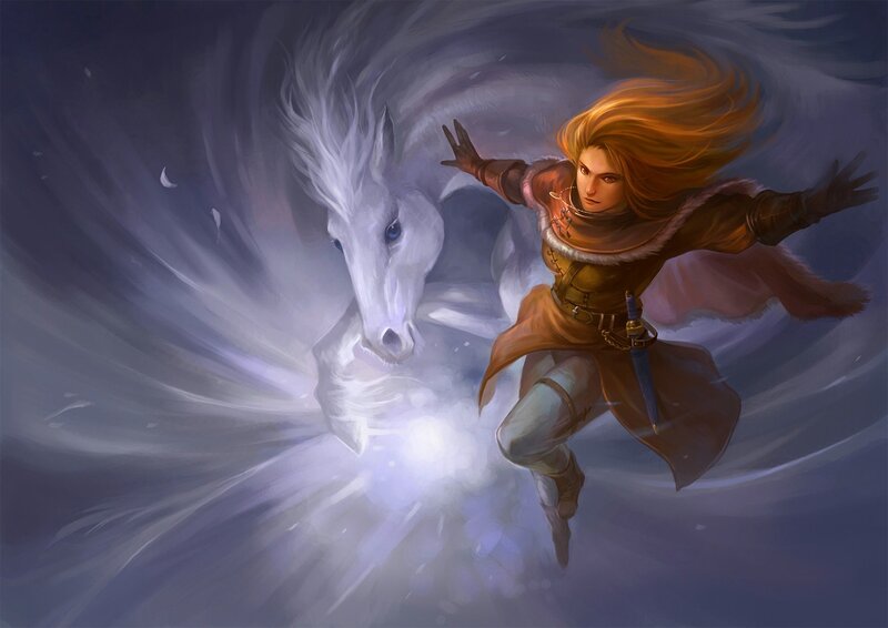Woman with White Horse — Dramatic, Digital Art