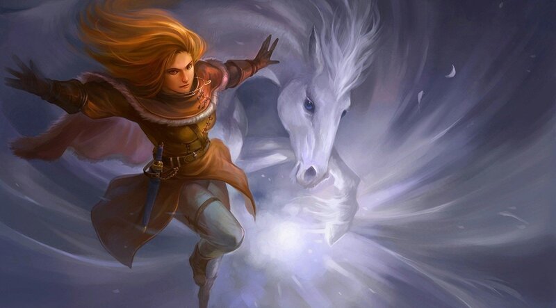 Woman with White Horse — Dramatic, Night