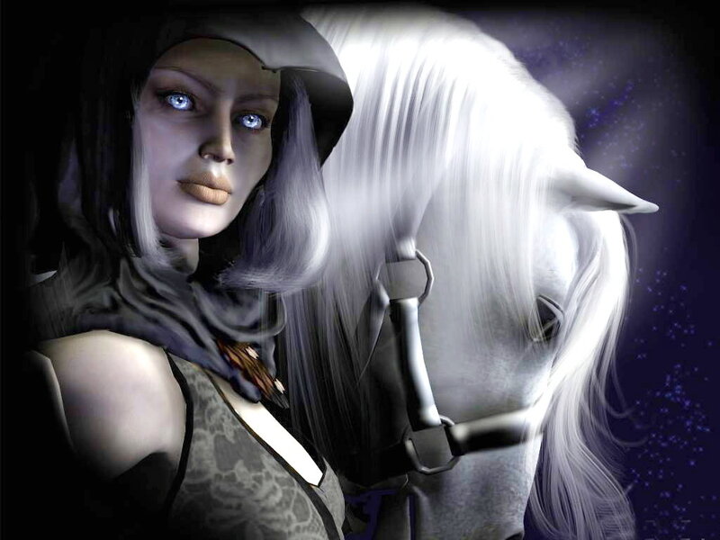 Woman with White Horse — Dramatic