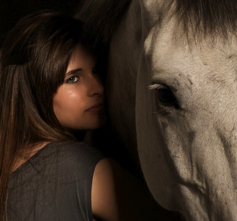 Woman with White Horse — Gray